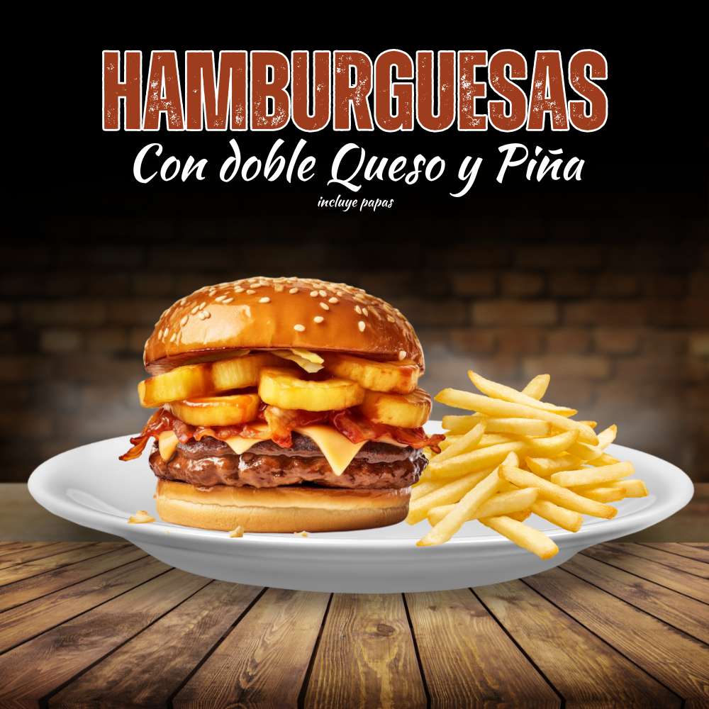 Hamburguesa con doble Queso y Piña